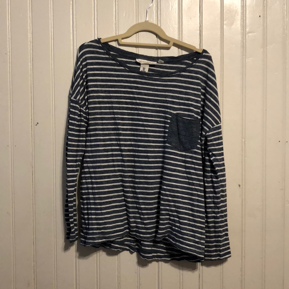 H&M Blue and White Striped Pocket Tee